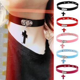 Choker PU Leather Cross Necklace & Pendants 2023 Gothic Punk Women Men Jewelry Party Gift Wholesale