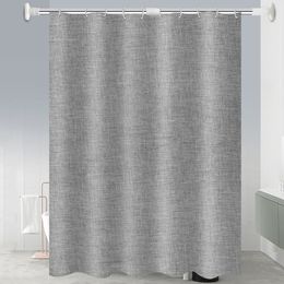 Shower Curtains Waterproof Linen Cotton Shower Curtain Gray Bathroom Curtains Solid Color Bathtub Large Wide Bathing Cover with Hooks 6 Colors 230322