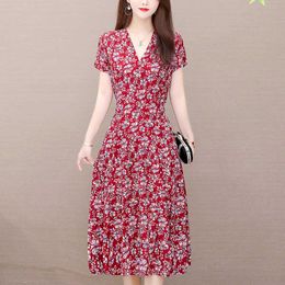 Casual Dresses New Fashion 2022 Summer dresses For Women V-Neck Plus Size Woman Cothing Loose Short Sleeve Women Print Dresses G230322