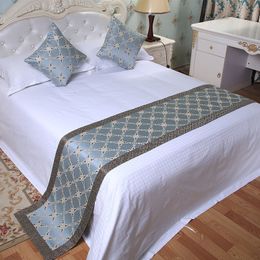 Table Runner Veemi European Luxury Style Bed Table Runner Embroidered Rhombic Blue Bedding Bed Flag Towel Home el Wedding Decorations 230322