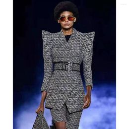 Work Dresses High Quality Sexy 2 Pieces Sets Geometric Jacket And Shorts Rayon Bandage Celebrity Maxi Evening Party