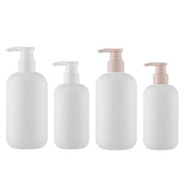 Portable HDPE Plastic White Bottle Lotion Press Pump 300ml 500ml Round Shoulder Refillable Cosmetic Packaging Container Empty Shampoo Bottle