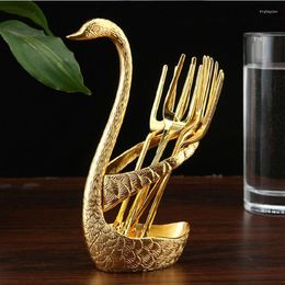 Dinnerware Sets Creative Golden Swan Fruit Fork Dessert Cutlery Wedding Gift Set