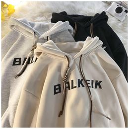 Men s Hoodies Sweatshirts JMPRS Korean Fashion Letter Print Women BF Winter Thickened Sweatshirt Female Casual Loose Hooded Pullover Y2k Clothes 230322