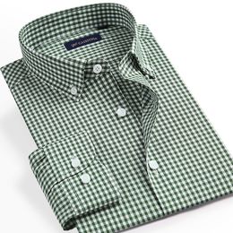 Men's Casual Shirts Men's 100% Cotton Micro-Plaid Long-Sleeve Gingham Shirt Pocketless Design Button-down Collar Casual Standard-fit Checked Shirts 230322