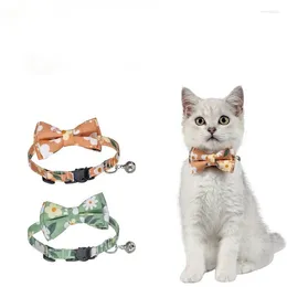 Dog Collars Pet Simple Style Cotton Flower Collar Cat Bowknot Tie Fancy Print Green Floral Kitten With Bell