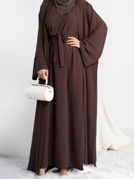 Ethnic Clothing 2 Piece Abaya Kimono Matching Muslim Set Ramadan Abayas for Women Dubai Turkey Inner Hijab Dress African Islam Clothing Jilbab 230322