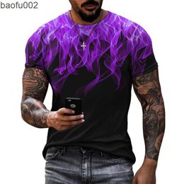 Men's T-Shirts Colorful Flame Graphic 3D Print Men's T-shirts Summer O-Neck Short Sleeve Street Trendy Oversized T Shirt Casual Male Tops Tees W0322