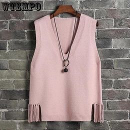 Women's Vests Short Knitted Vest Tassel V-neck Waistcoat Solid Fringed Sweater Spring and Autumn Women's Waistcoat All-match Female Casual Top 230322