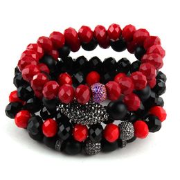 Strand Fashion Energy Bracelets Beautiful Red/Black Bracelet Set Natural Stone & Glass Crystal Pave ForWomen Beaded Strands