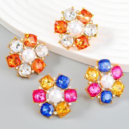 Stud Earrings Round Metal Imitation Pearl Flower Geometric Women's Cute Trend Study Banquet Jewellery Accessories Digadagu