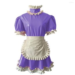 Casual Dresses Women PVC Maid Costume Vinyl Uniform Short Puff Sleeves Gothic Lolita Punk Dress With Apron Sexy Cosplay