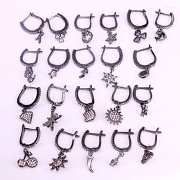 Dangle Earrings 6Pairs Star Moon Hand Flower Cross Heart Metalblack Color CZ Micro Pave Luxury Earring For Wedding Party Gift