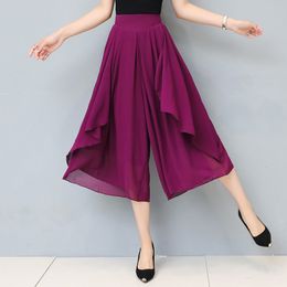 Women's Pants s 022 Chiffon breathable Wideleg pants with pocket's Summer cropped high waist loose casual Skirt 230322