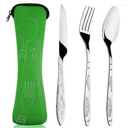 Dinnerware Sets Stainless Steel Portable Cutlery Set Family Travel Camping Dining Knife Salad Fork Dessert Spoon With Case