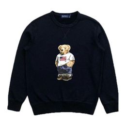 2023new plush long-sleeved pullover bear POLOS shirt T-shirt cartoon bear loose round neck printing bear