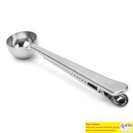 Coffee Measuring Scoop With Bag Clip Sealing Tea Measure Spoon Stainless Steel Kitchen Tools