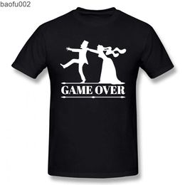 Men's T-Shirts Game Over Bride Groom Bachelor Party T Shirt Funny Tshirt Mens Clothing Short Sleeve Camisetas T-shirt W0322