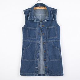 Women's Vests Spring Autumn Female Denim Vest Jacket Fashion Slim Sleeveless Long Coat Casual Women Waistcoat Outwear Streetwear 230322