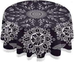 DecorX Round Tablecloth - 60 Inch Black Mandala Polyester Cover for Dining & Decor, Easy-Care Fabric