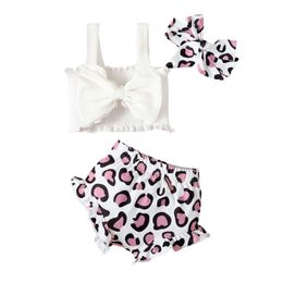 Clothing Sets Wallarenear 012M Newborn Infant Baby Girl Tank Tops Shorts Hairband Leopard Pattern Bow Decoration Elastic Waist Clothing Z0321