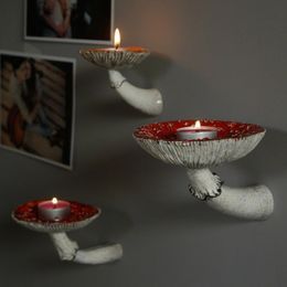 Mushroom Head Candle Holders Wall Mounted Floating Shelf Resin Wall Storage Tray Indoor Decorations