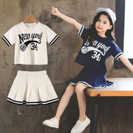 Clothing Sets Summer Girls Clothes Suit 2023 Short Sleeved A Line Skirt 2Pcs Set College Style Jk Uniform Children Baby Tracksuits 230322