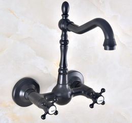 Bathroom Sink Faucets Basin Faucet Wall Mount Dual Cross Knobs Swing Spout Mixer Tap Knf471