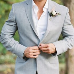 Men's Suits Blazers Casual Stylish Light Grey Men Suits For Wedding 2PcsJacketPantsTieSlim Fit Terno Masculino Groom Notch Lapel Blazer Trousers 230322