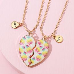 Pendant Necklaces 2PCS/Set Friend Necklace Cartoon Pineapple Heart Friendship BFF Jewelry Gifts For Kids