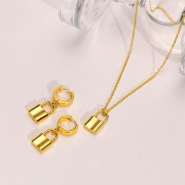 Hoop Earrings 18K Gold Colour Plated Lock Dainty Charm Pendant Necklace For Women In Fashion Padlock Ear Accessories