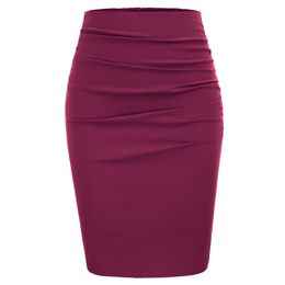 Skirts Ladies Vintage Solid Ruched Front Hips-wrapped Bodycon Pencil Skirt Work Leisure 230322