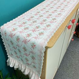 Table Runner Pink Lace Table Runner Classic French Rose Printed Tablecloth Table Runners TV Cabinet Cover Cloth Dustproof Decoration Home 230322