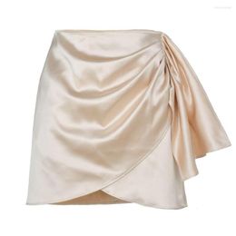 Skirts Amandina Luxe Lightweight Elegant Ruched Silk-Satin Mini Wrap Skirt
