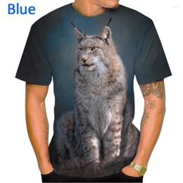 Men's T Shirts Breathable Lynx 3D Printed Men's Short Sleeve T-Shirt Fashion Casual Spotted Animal Design Unisex Streetwear Top