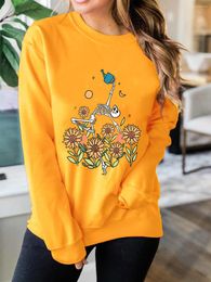 Women's Hoodies Sunflowers Funny Plant Skeleton Sweatshirt Lady Sweats Autumn Pullovers Women Fashion Casual Pure Cotton Vintage Top