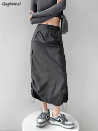 Skirts Y2k Midi Skirt Cargo Hipster Harajuku Vintage Loose Girls Fashion Ins Ulzzang Chic Streetwear Backslit Drawstring 230322