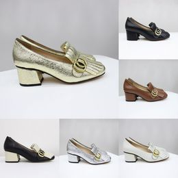 Marmont Designer Sandals High Heel Gold Chunky Pumps Shoes Square Heels Loafers Slides Metal Buckle Vintage Sandal Summer Dress Shoe