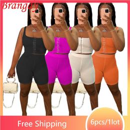 Women's Tracksuits 6sets Wholesale Items In Bulk Summer Vest Shorts 2 Piece Set Outfits Women Tracksuit Fashion Solid Sleeveless Suits B9279 P230320