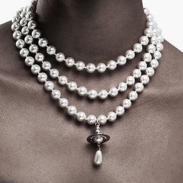 Multilayer Pearl Planet Pendant Necklace Women Saturn Chain Necklaces for Gift Party Fashion Jewelry 2024 000