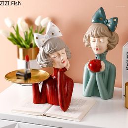 Decorative Figurines Objects & Creative Resin Bubble Girl Fruit Tray Decor Cartoon Character Sculpture Home Living Room Coffee Table Entranc