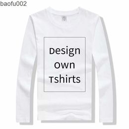 Men's T-Shirts Custom Printed long sleeve shirts womens Cotton Long Sleeve Solid Tops Tees Men Casual Tshirts Design Own T-shirts For Couples Family Class Team W0322