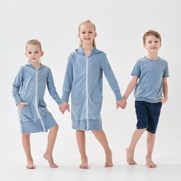 Family Matching Outfits kids boys girls washed fabric hooded zipper dress top romper family matching clothes children fashion casual clothing 230322