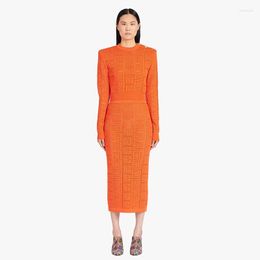 Casual Dresses 2023 Summer Orange Knitted Cotton Women Dress Sexy Knee-length Two Sets Female Nightclub Style