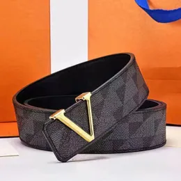 Fashion Pattern Men's and Women's Plaid Belt Large Gold Buckle Leather Belt Classical Strap Ornaments 3.8cm Wide no Orange Box