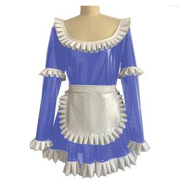 Casual Dresses Women Sissy Costume Maid Outfit PVC Lolita Dress Halloween Vinyl Long Puff Sleeve Servant Uniform Flared With Apron