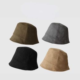 Wide Brim Hats 2023 Spring Autumn New Woman Solid Color Suede Fisherman Hat Fashion Leather Military Cap Sun Visor Hat Bucket Hat AA230321