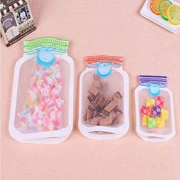 500Pcs Mason Jar Food Sealing Storage Bag Reusable Candy Cookies Bag Refrigerator Fresh Storage Bag Ziplock Kitchen Organizer