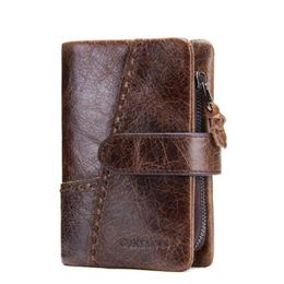 Wallets Man's Wallet European And American Trend Cowhide Retro Three Fold Clasp Men's Leather Solid Color Multi-layer