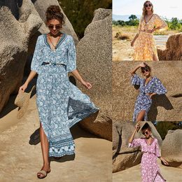 Casual Dresses Women Sets V-Neck Crop Tops Split Long Skirts Beach Maxi Suit Floral Print Summer Sexy Two Piece Set